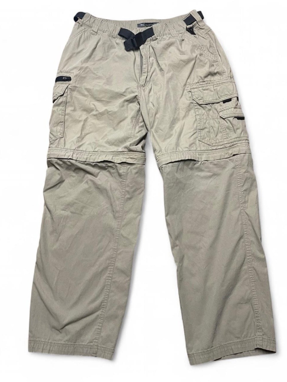 BC Clothing Mens Convertible Cargo Pants Gray M x 30 Hiking Zip Off Shorts Belt